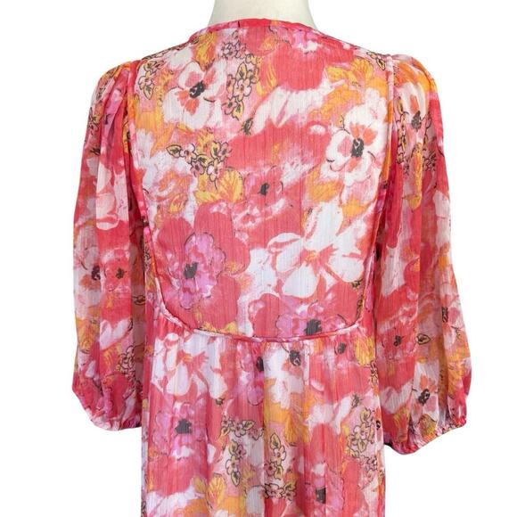 Max Dress All Over Floral Print Tiered Pink Bohemian Whimsifairy Lightfairy Sz 4 - Picture 5 of 12